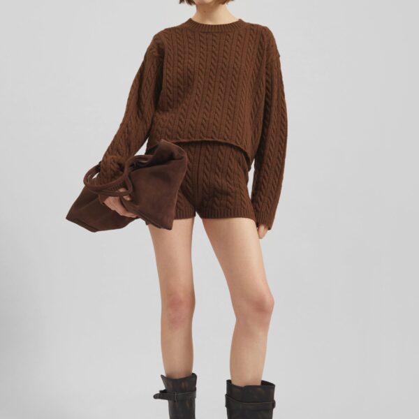 The Frankie Shop Brisbane Cropped Boxy Sweater - Brown - Oversized Minimalist Knitwear in Beige - Shop at Coveti