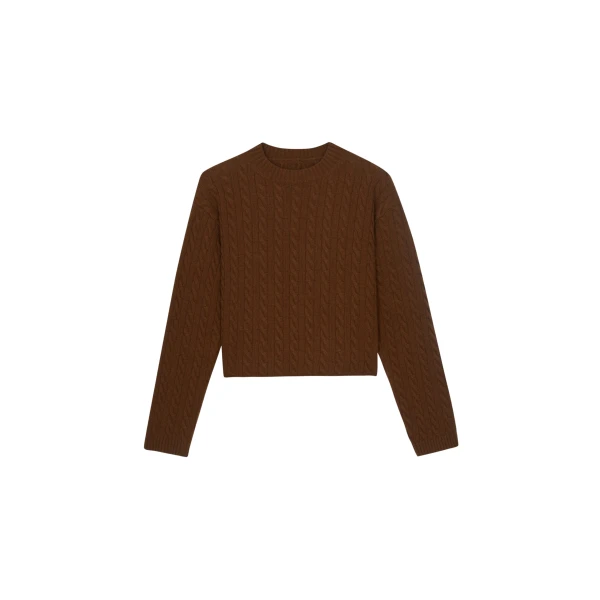 The Frankie Shop Brisbane Cropped Boxy Sweater - Brown - Oversized Minimalist Knitwear in Beige - Shop at Coveti