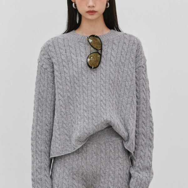 The Frankie Shop Brisbane Cropped Boxy Sweater - Grey - Oversized Minimalist Knitwear in Grey - Shop at Coveti