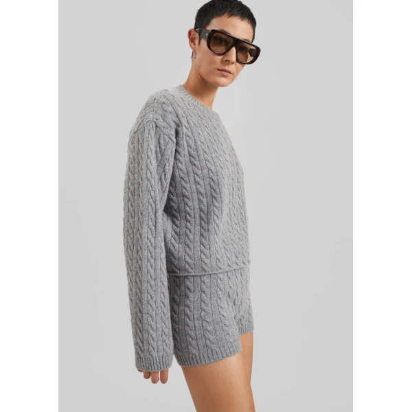 The Frankie Shop Brisbane Cropped Boxy Sweater – Grey, view 4