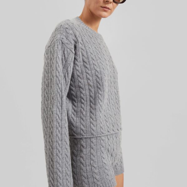 The Frankie Shop Brisbane Cropped Boxy Sweater - Grey - Oversized Minimalist Knitwear in Grey - Shop at Coveti
