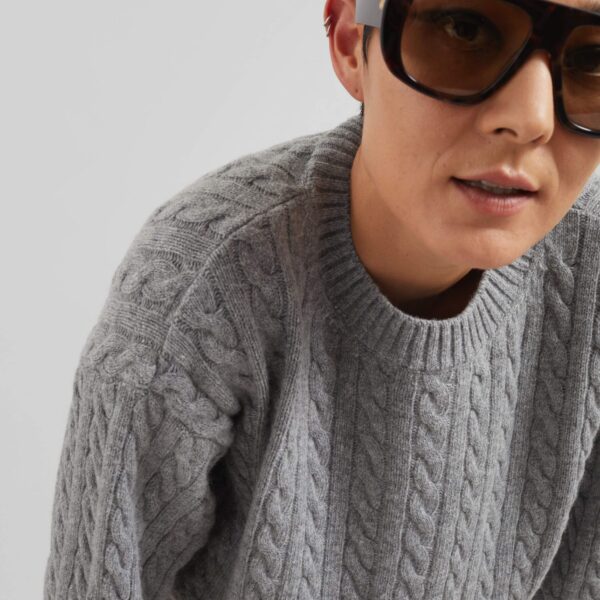 The Frankie Shop Brisbane Cropped Boxy Sweater - Grey - Oversized Minimalist Knitwear in Grey - Shop at Coveti