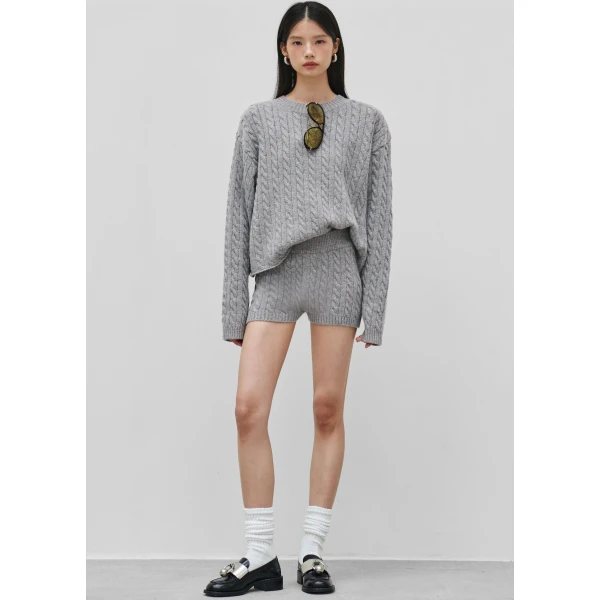 The Frankie Shop Brisbane Cropped Boxy Sweater – Grey, view 6