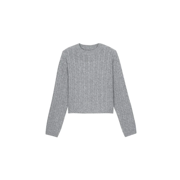 The Frankie Shop Brisbane Cropped Boxy Sweater - Grey - Oversized Minimalist Knitwear in Grey - Shop at Coveti