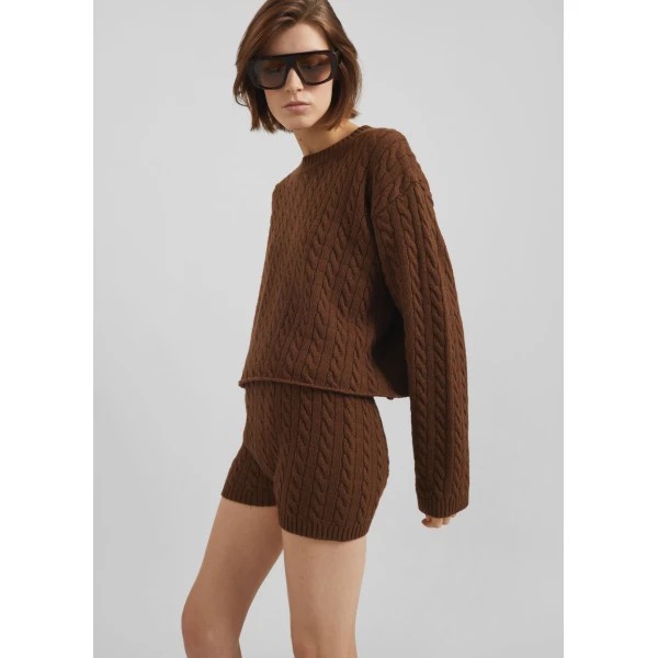 The Frankie Shop Brisbane Knit Mini Shorts – Brown, view 2