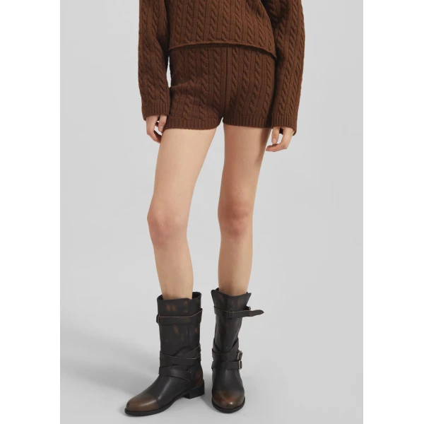 The Frankie Shop Brisbane Knit Mini Shorts – Brown, view 3