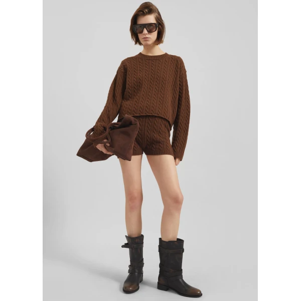 The Frankie Shop Brisbane Knit Mini Shorts – Brown, view 4
