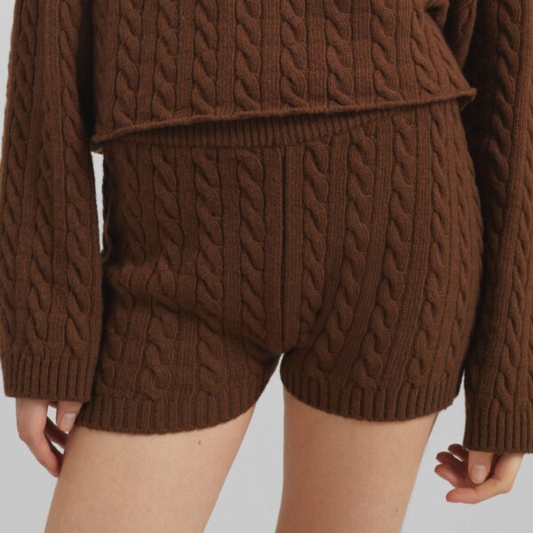 The Frankie Shop Brisbane Knit Mini Shorts - Brown - Oversized Minimalist Shorts in Beige - Shop at Coveti