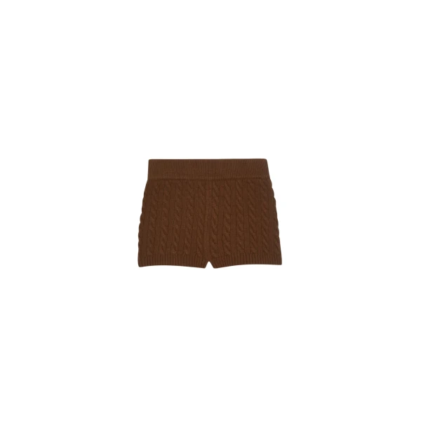 The Frankie Shop Brisbane Knit Mini Shorts - Brown - Oversized Minimalist Shorts in Beige - Shop at Coveti