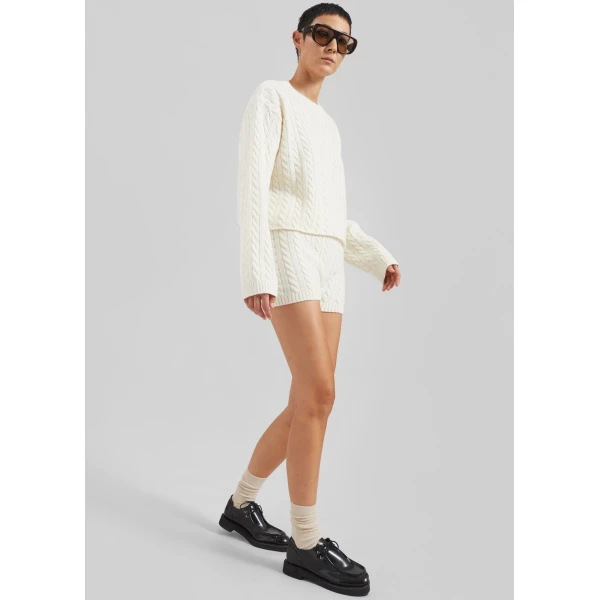 The Frankie Shop Brisbane Knit Mini Shorts – White, view 2
