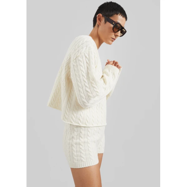 The Frankie Shop Brisbane Knit Mini Shorts – White, view 5