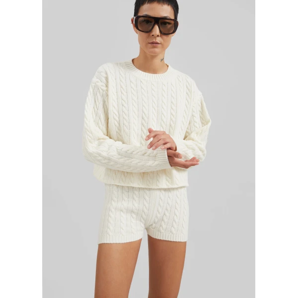 The Frankie Shop Brisbane Knit Mini Shorts – White, view 6