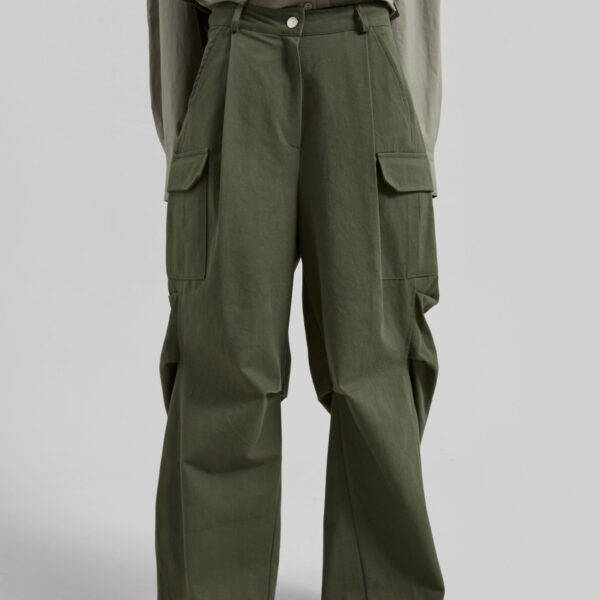 The Frankie Shop Bronte Cargo Pants - Army Green - Oversized Minimalist Pants in Green - Shop at Coveti