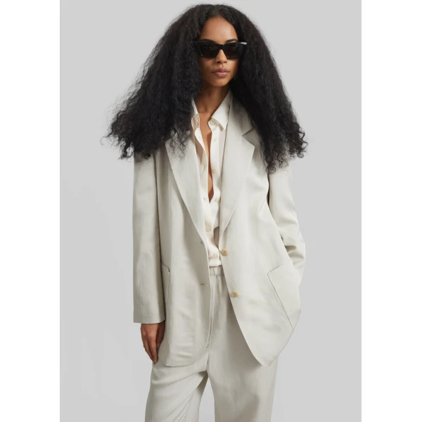 The Frankie Shop Bruna Linen Soft Blazer – Light Beige, view 2