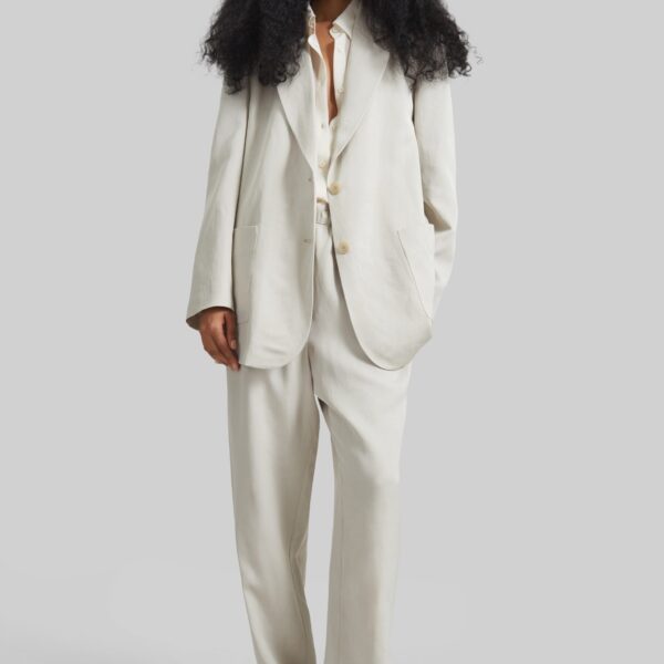 The Frankie Shop Bruna Linen Soft Blazer - Light Beige - Oversized Minimalist Jackets in Beige - Shop at Coveti