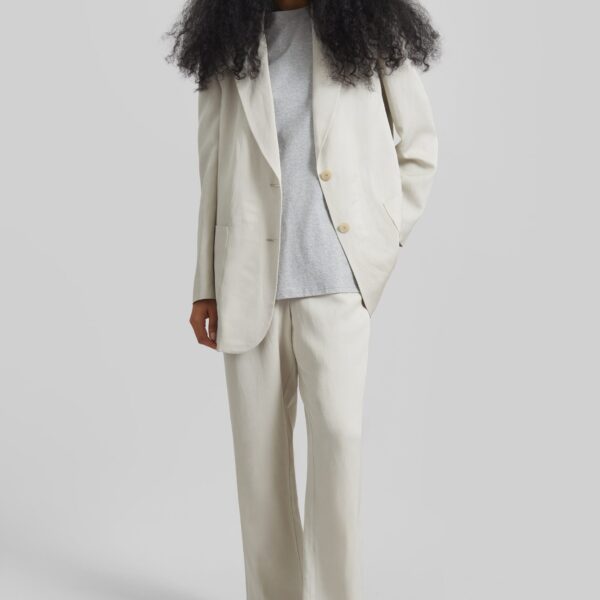 The Frankie Shop Bruna Linen Soft Blazer - Light Beige - Oversized Minimalist Jackets in Beige - Shop at Coveti