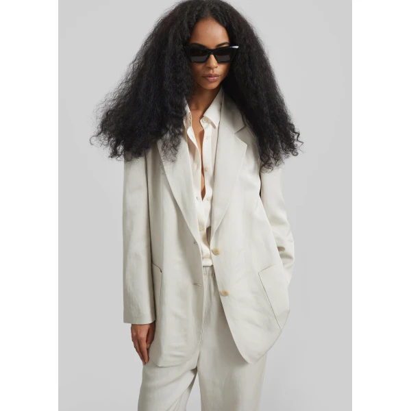 The Frankie Shop Bruna Linen Soft Blazer – Light Beige, view 6