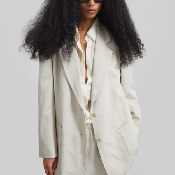The Frankie Shop Bruna Linen Soft Blazer - Light Beige - Oversized Minimalist Jackets in Beige - Shop at Coveti
