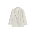 The Frankie Shop Bruna Linen Soft Blazer - Light Beige - Oversized Minimalist Jackets in Beige - Shop at Coveti