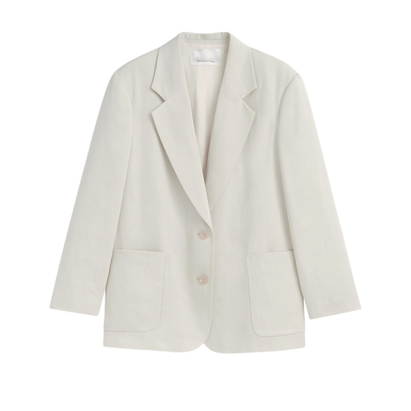 The Frankie Shop Bruna Linen Soft Blazer - Light Beige - Oversized Minimalist Jackets in Beige - Shop at Coveti