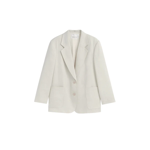 The Frankie Shop Bruna Linen Soft Blazer - Light Beige - Oversized Minimalist Jackets in Beige - Shop at Coveti