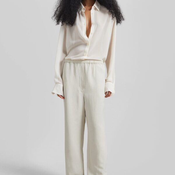 The Frankie Shop Bruna Linen Soft Pants - Light Beige - Oversized Minimalist Pants in Beige - Shop at Coveti