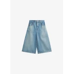 The Frankie Shop Brunoy Denim Culottes - Light Wash - Oversized Minimalist Shorts in Grey - Shop at Coveti