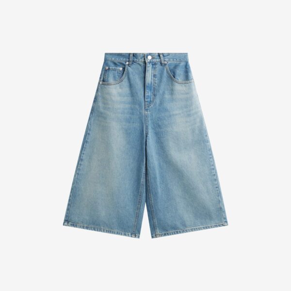 The Frankie Shop Brunoy Denim Culottes - Light Wash - Oversized Minimalist Shorts in Grey - Shop at Coveti