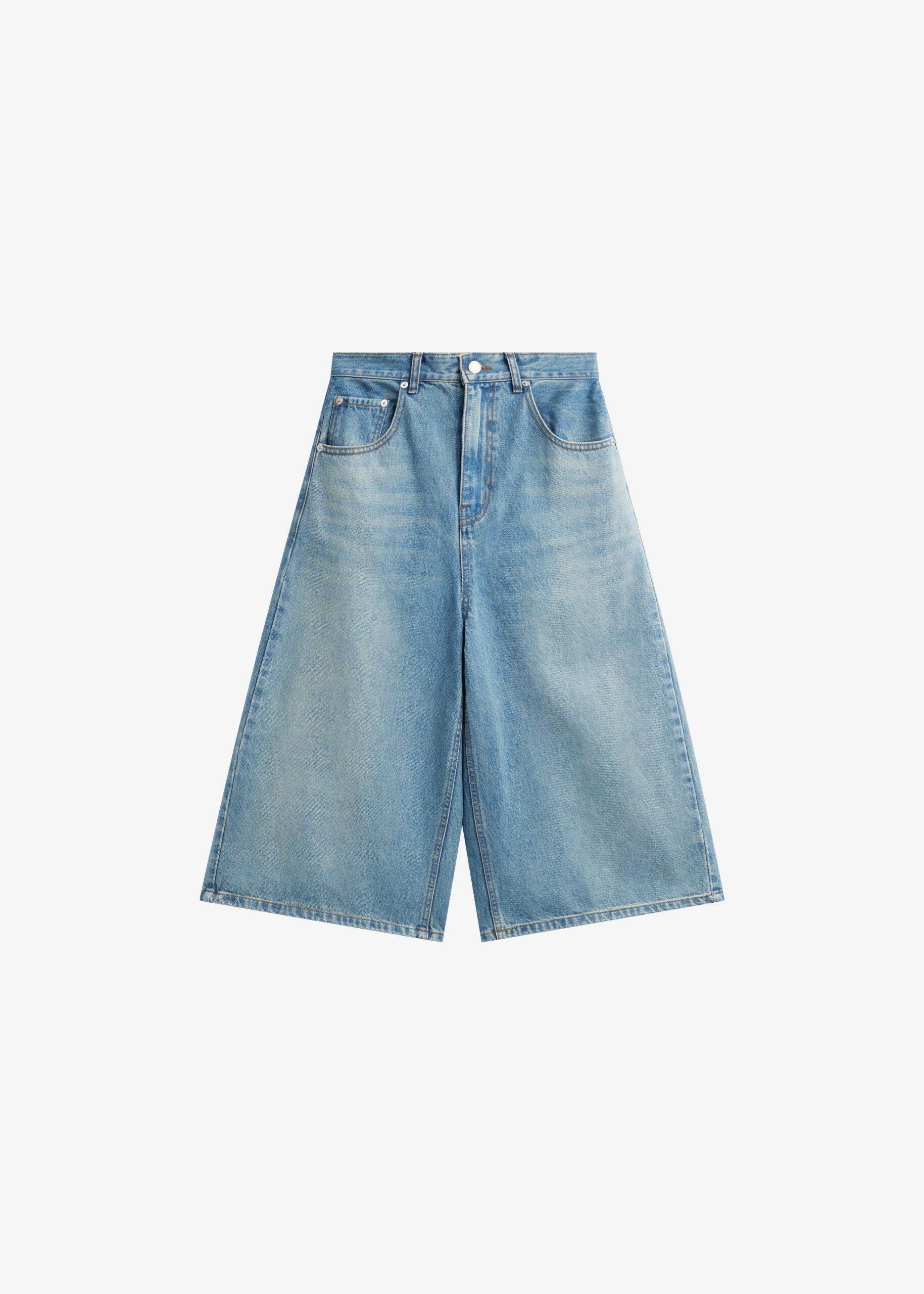Brunoy Denim Culottes - Light Wash by The Frankie Shop - Shorts The Frankie Shop Brunoy Denim Culottes - Light Wash - Oversized Minimalist Shorts in Grey - Shop at Coveti
