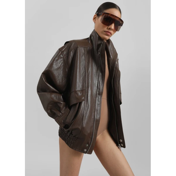 The Frankie Shop Burland Faux Leather Jacket – Brown, view 3