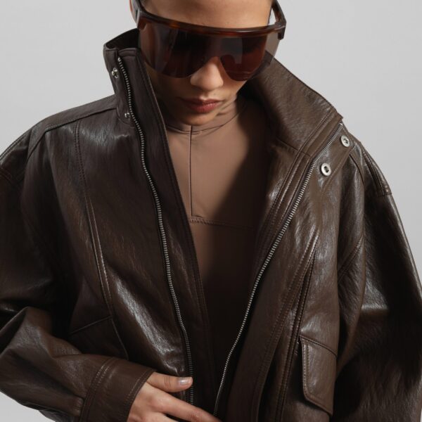 The Frankie Shop Burland Faux Leather Jacket - Brown - Oversized Minimalist Jackets in Beige - Shop at Coveti