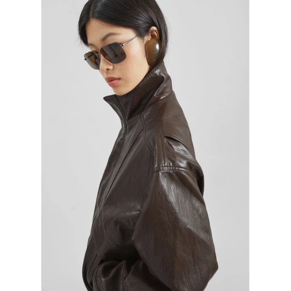 The Frankie Shop Burland Faux Leather Jacket – Brown, view 5