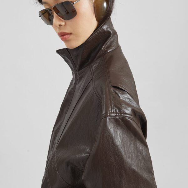 The Frankie Shop Burland Faux Leather Jacket - Brown - Oversized Minimalist Jackets in Beige - Shop at Coveti