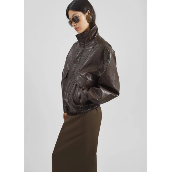 The Frankie Shop Burland Faux Leather Jacket – Brown, view 6