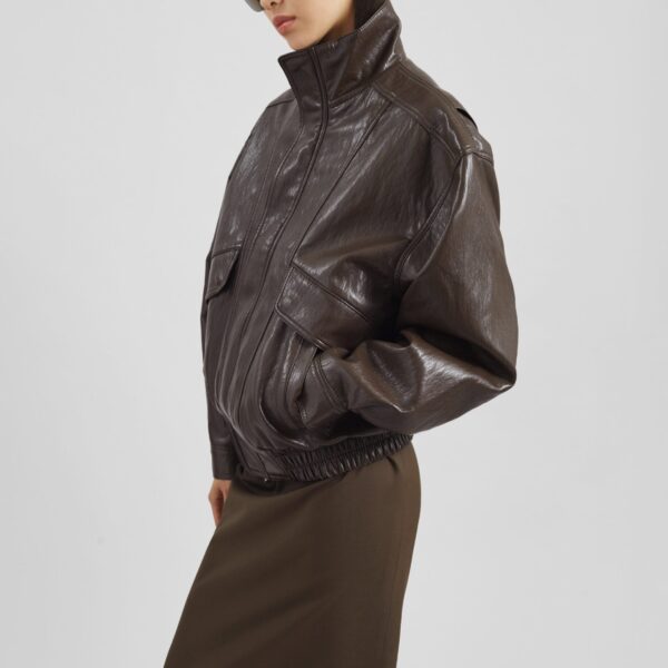 The Frankie Shop Burland Faux Leather Jacket - Brown - Oversized Minimalist Jackets in Beige - Shop at Coveti