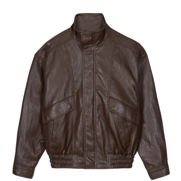 The Frankie Shop Burland Faux Leather Jacket - Brown - Oversized Minimalist Jackets in Beige - Shop at Coveti