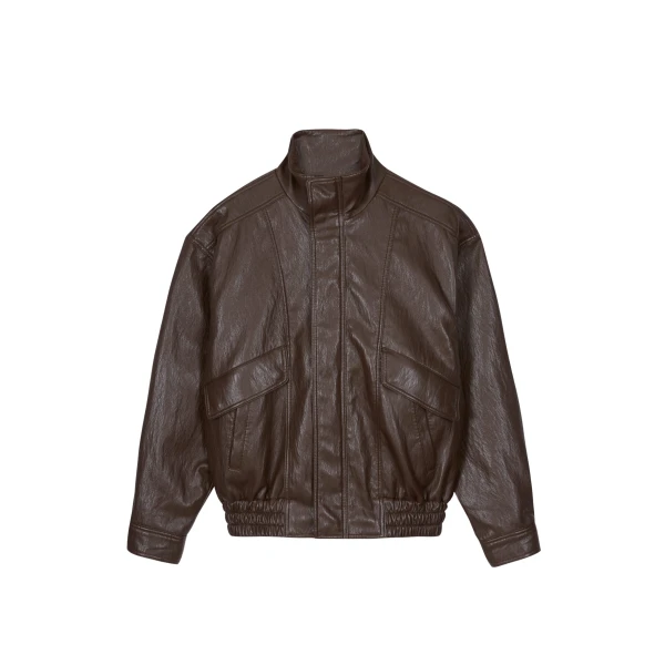 The Frankie Shop Burland Faux Leather Jacket - Brown - Oversized Minimalist Jackets in Beige - Shop at Coveti