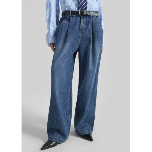 The Frankie Shop Buxton Pleated Wide Jeans – Medium Wash, view 3