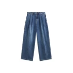 The Frankie Shop Buxton Pleated Wide Jeans - Medium Wash - Oversized Minimalist Pants in Grey - Shop at Coveti