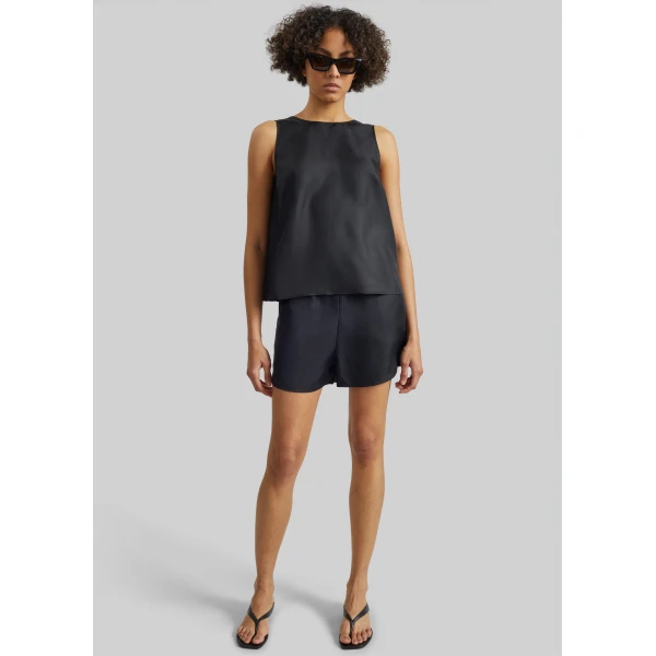 The Frankie Shop Cabo Elasticated Silk Shorts – Black, view 2