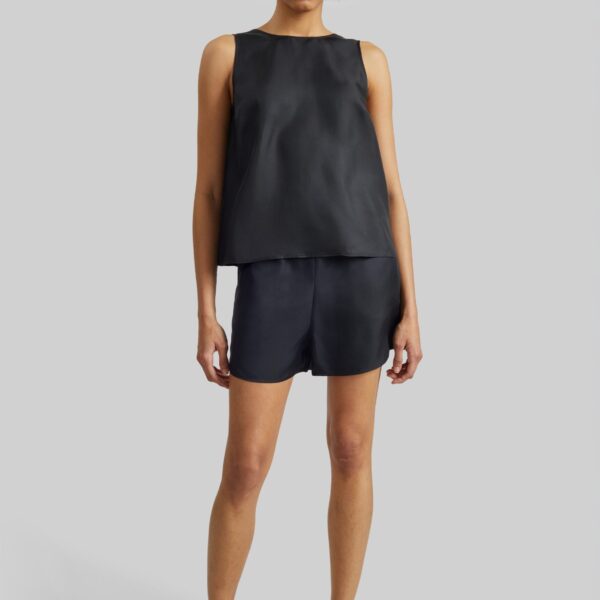 The Frankie Shop Cabo Elasticated Silk Shorts - Black - Oversized Minimalist Shorts in Black - Shop at Coveti