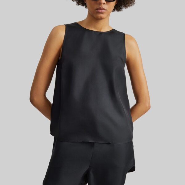 The Frankie Shop Cabo Elasticated Silk Shorts - Black - Oversized Minimalist Shorts in Black - Shop at Coveti