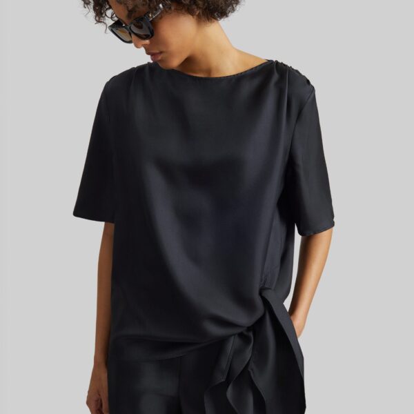 The Frankie Shop Cabo Elasticated Silk Shorts - Black - Oversized Minimalist Shorts in Black - Shop at Coveti