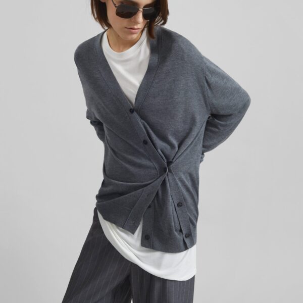 The Frankie Shop Calvane Two-Way Cardigan - Grey - Oversized Minimalist Knitwear in Grey - Shop at Coveti