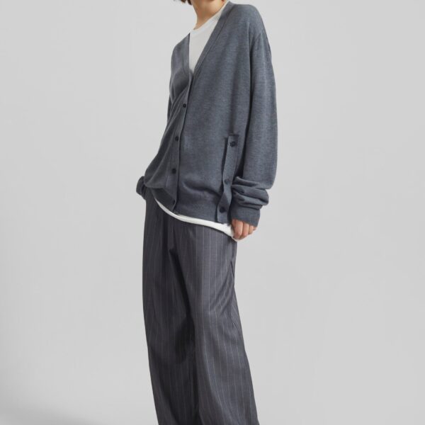 The Frankie Shop Calvane Two-Way Cardigan - Grey - Oversized Minimalist Knitwear in Grey - Shop at Coveti