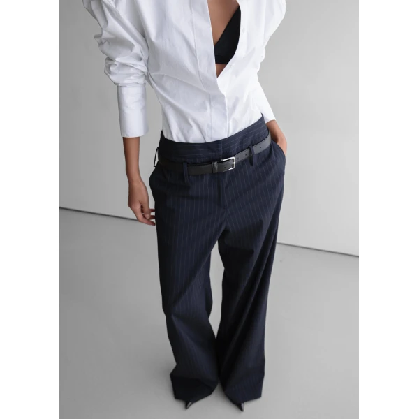 The Frankie Shop Camlez Low Belt Loop Trousers – Navy Pinstripe, view 2