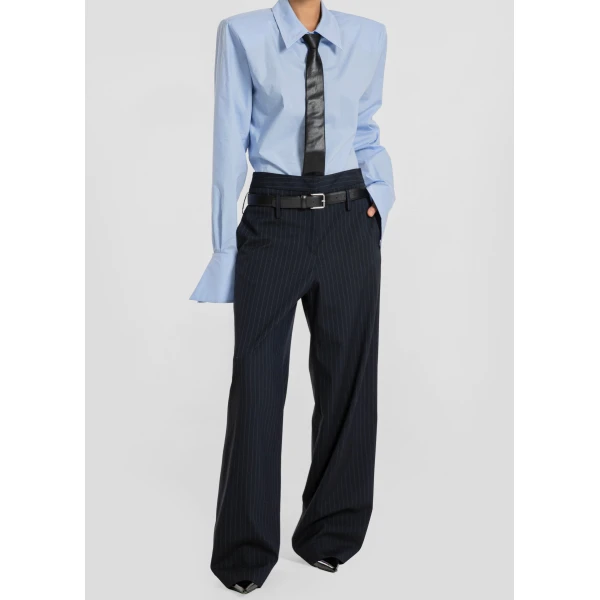 The Frankie Shop Camlez Low Belt Loop Trousers – Navy Pinstripe, view 3