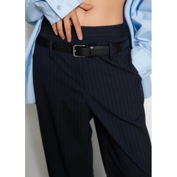 The Frankie Shop Camlez Low Belt Loop Trousers – Navy Pinstripe, view 4