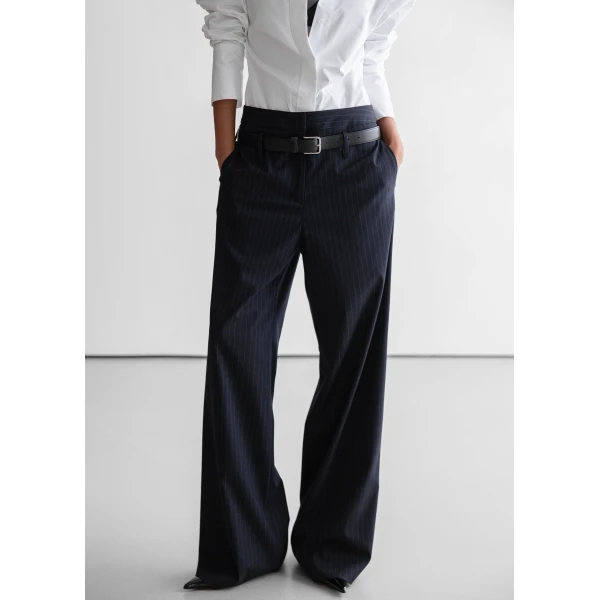 The Frankie Shop Camlez Low Belt Loop Trousers – Navy Pinstripe, view 6