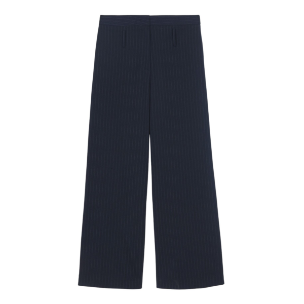 The Frankie Shop Camlez Low Belt Loop Trousers - Navy Pinstripe - Oversized Minimalist Pants in Multicolour - Shop at Coveti